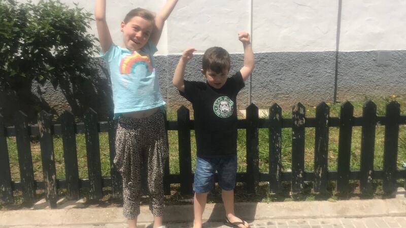 Louise Greally’s children Elise and Sam Comiskey emerge from lockdown in Cadiz.