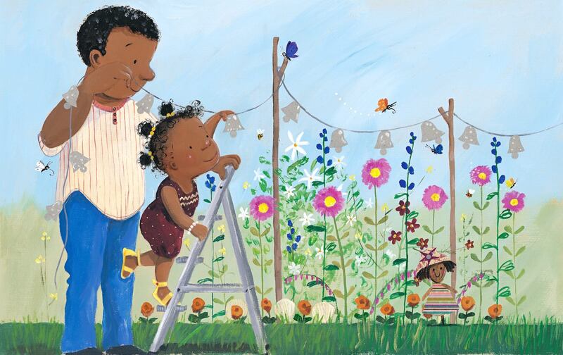 A Rosalind Beardshaw illustration from Lulu Loves Flowers by Anna McQuinn.