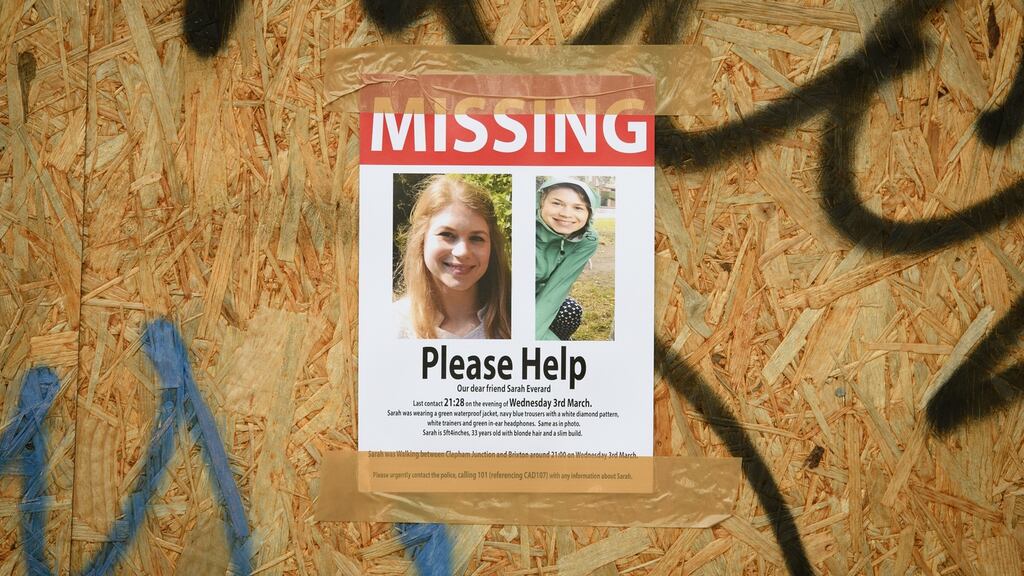 Missing: a poster appealing for help in the disappearance of Sarah Everard in London. Photograph: Leon Neal/Getty