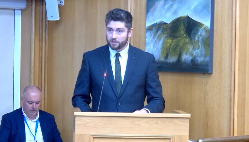 Gareth Sheridan, a potential candidate seeking to make it on to the ballot for the upcoming presidential election, addresses Kerry County Council. Photograph: Kerry County Council livestream