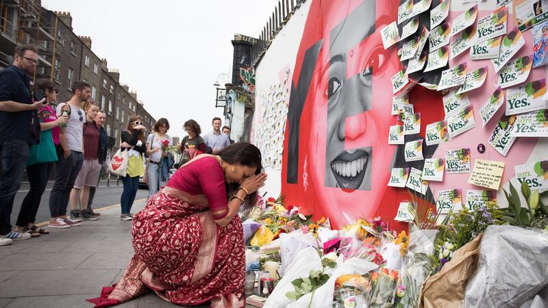 Messages were left at a memorial to Savita Halappanavar in Dublin after the Eighth Amendment was repealed by popular vote in May 2018. Photograph: Tom Honan.