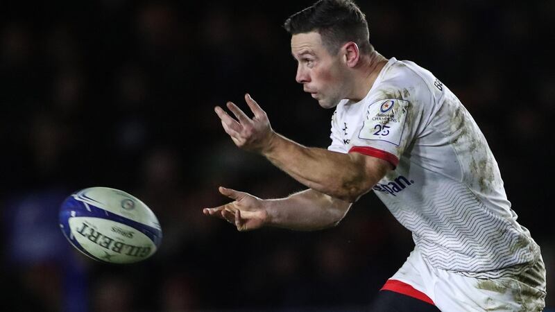 John Cooney: has flipped the crushing disappointment of being omitted from the World Cup squad  into a positive with some stunning tries and nerveless kicking for in-form Ulster. Photograph: Billy Stickland/Inpho