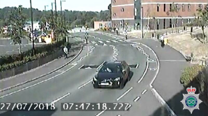 A CCTV screengrab  dated July 27th showing missing midwife Samantha Eastwood driving  out of the car park at Royal Stoke University Hospital. Photograph: Staffordshire Police/PA