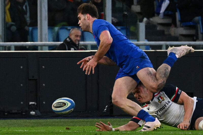 Michele Lamaro in action for Italy against France in the opening round, a 24-29 defeat in Rome. Photograph: Getty Images