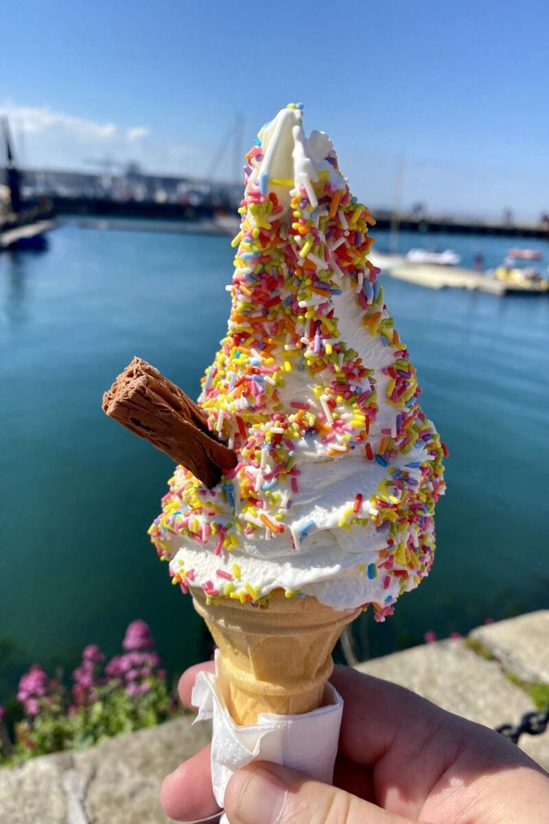 Declan and Marie Maxwell Stopped for some ice cream from Teddy’s, while walking the pier in Dún Laoghaire, Co Dublin, on Sunday. Photograph : Declan Maxwell