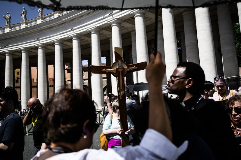 The faithful are gathering  in  St Peter's Square ahead of the conclave to elect the next pope  which starts in less than an hour.  PhotoJEFF PACHOUD/AFP via Getty Images)          