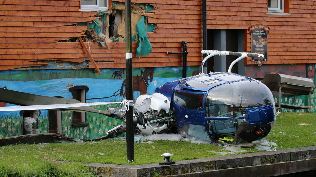 The “main rotor blades of the helicopter made contact with a timber-clad wall of the building”. Photograph: Enda Farrell