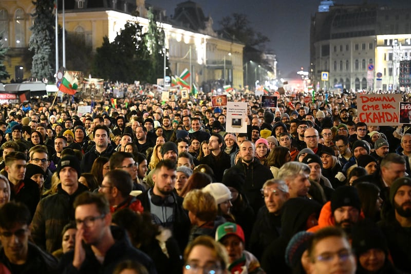 Thousands of protesters take part in an anti-government demonstration in Sofia on Wednesday night. Photograph: Dimitar Kyosemarliev/AFP/Getty Images