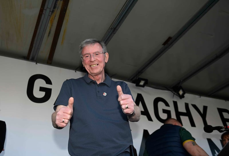 Breandán Mac Cionnaith, chairperson of the Garvaghy Road residents’ coalition, addressed the crowd on Saturday. Photo: Mark Marlow/PA Wire