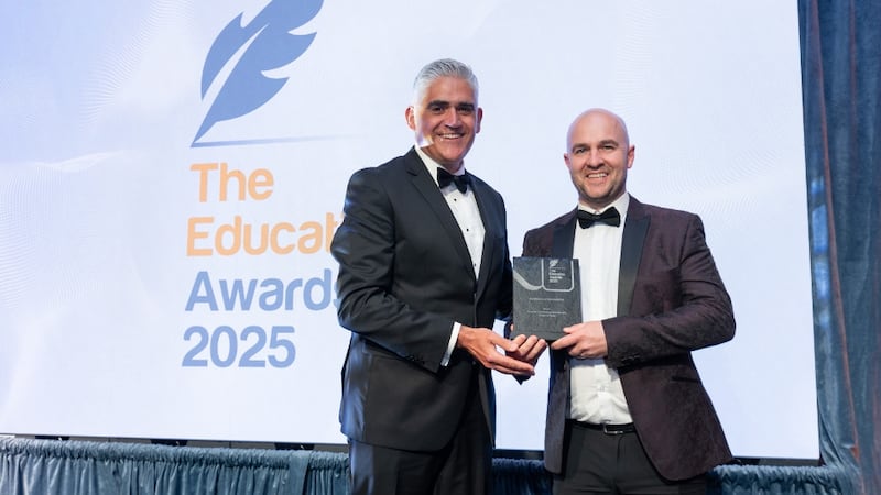 Donal McAlister, awards judge, presents the excellence in sustainability to Noel Murray, Munster Technological University