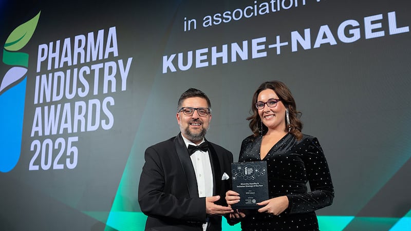 Jay Chopra PhD, managing director at Making Shift Happen, presents the diversity, equality and inclusion strategy of the year to Gillian Mahon, MSD Ireland