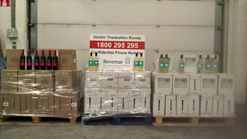 Handout photograph from Revenue showing Wednesday’s wine seizure