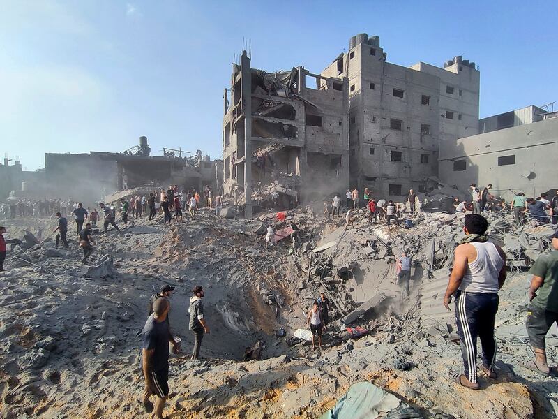 Damage after Israeli airstrikes at Jabaliya refugee camp on the outskirts of Gaza City. Photograph: AP
