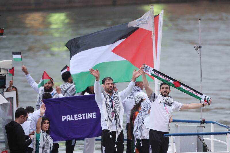 Paris 2024 Olympic Games: Team Palestine. Photograph: Wang DongzhenGetty Images