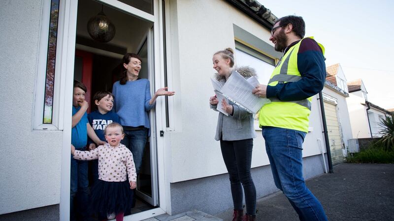 A Together For Yes canvass in Perrystown, Dublin. Photograph:  Tom Honan