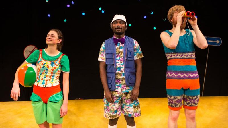 Jeramee, Hartleby and Oooglemore: Lotte Tickner, Jude Owusu and Fionn Gill in Gary Owen’s play. Photograph: Helen Murray