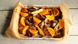 Sticky orange and ginger chicken tray bake