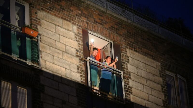 An image from apartments on Greek Street, Dublin 7 during  ‘Shine Your Light’. Photograph Nick Bradshaw / The Irish Times