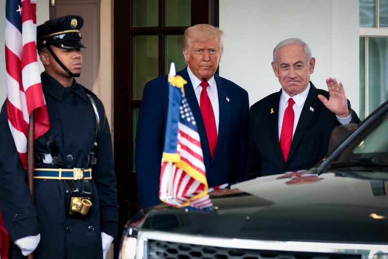 President Trump with Benjamin Netanyahu  at the White House on Monday evening. Photograph: Alex Wong/Getty Images