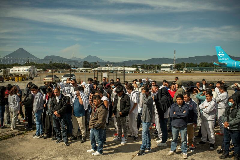 A deportation flight carrying 135 Guatemalans arrives in Guatemala City from the US earlier this month. Photograph: Daniele Volpe/The New York Times