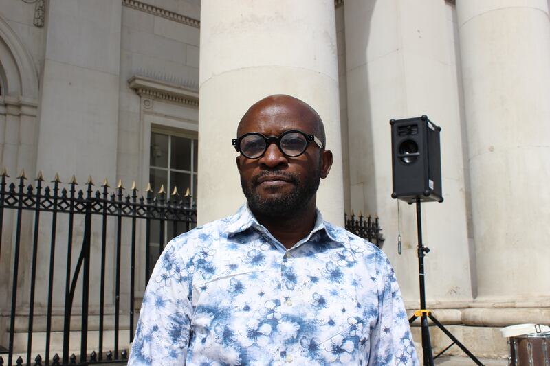 Bissa Kembetia, president of the Irish Congolese community, told an anti-racism march in Dublin that feelings of fear in his community are increasing. Photograph: Hugh Dooley, The Irish Times