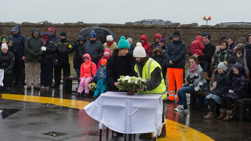 Marking the first anniversary of the Coast Guard Rescue Helicopter 116 crash. Photograph: Michael McLaughlin