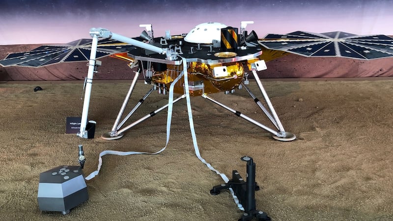 A full-scale replica of NASA’s Mars InSight. Photograph: Steve Gorman/Reuters