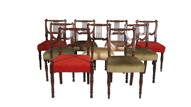 Lot 238, dining chairs with lyre-shaped backs