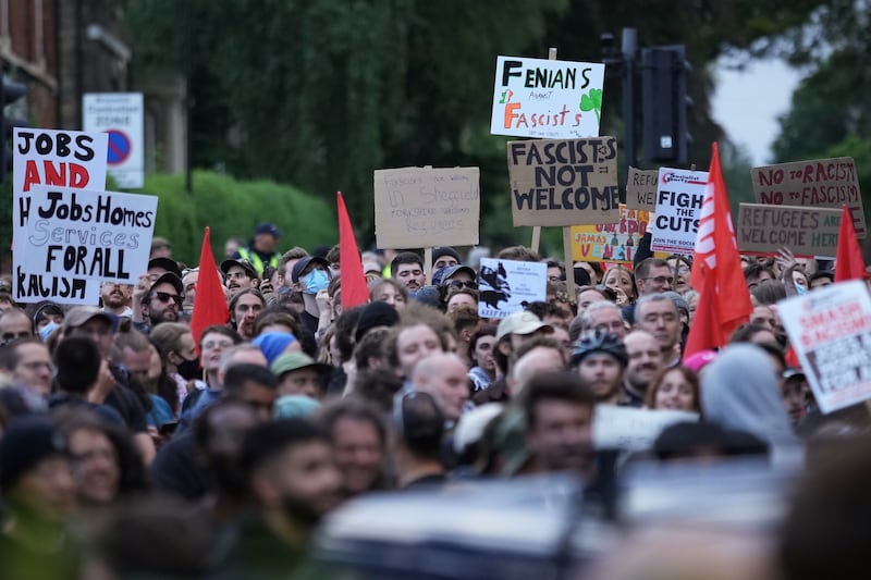 Anti-rascism counter protesters assemble in Sheffield city centre on Wednesday. Photograph: Christopher Furlong/Getty Images