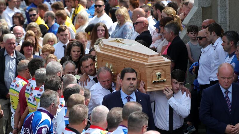 The remains of Bobby Messett, who was shot dead in Bray Boxing Club on Tuesday are carried to the cemetery after his funeral mass in Kilmacanogue on Friday afternoon. Photograph: Colin Keegan/ Collins
