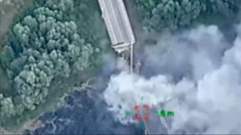 A strategically important bridge over the river Syem has been destroyed by Ukrainian troops. Photograph: Ukrainian Defence Ministry Press Office via AP