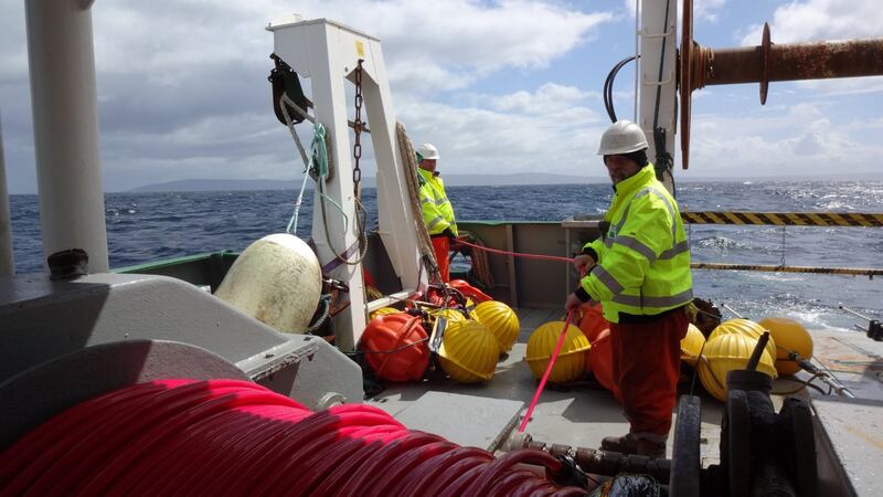 Deploying towed hydrophone from RV Celtic Voyager. Photograph: Simon Berrow