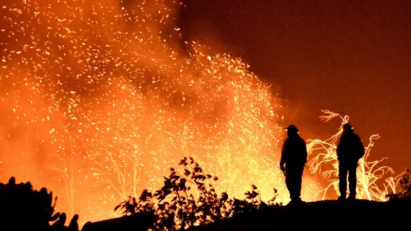 The Thomas wildfire burns in the hills and canyons outside Montecito. Photograph:  Reuters