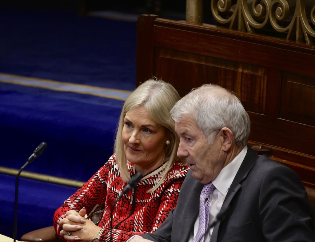 Ceann Comhairle Verona Murphy with Independent Michael Lowry TD. Government parties clearly have every intention of continuing their arrangement with Lowry, and also including ramming through changes to parliamentary procedure to facilitate that deal. Photograph: Government Press Office via RollingNews.ie