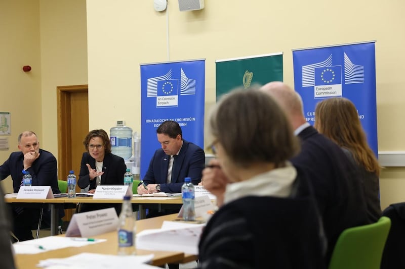 Jessika Roswall, second left, and Martin Heydon, centre. Photograph: Damien Eagers/EC Audiovisual Service