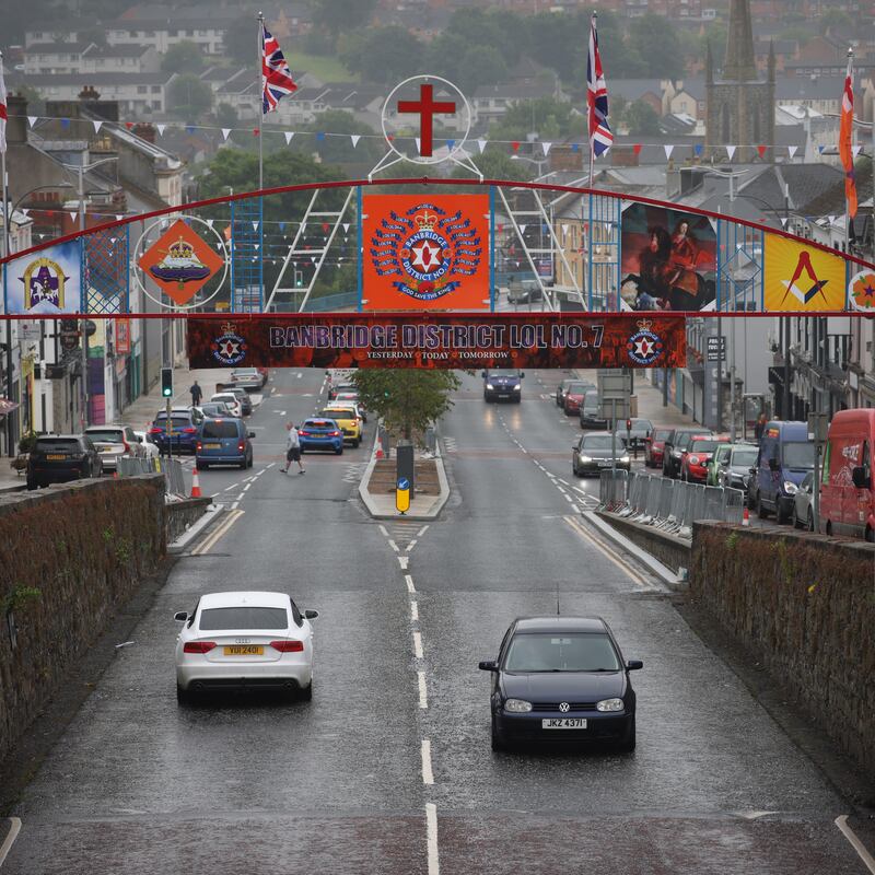 Loyalist imagery adorns an archway at the northern end of the Banbridge underpass known as "The Cut".  Photograph: Bryan O’Brien 

