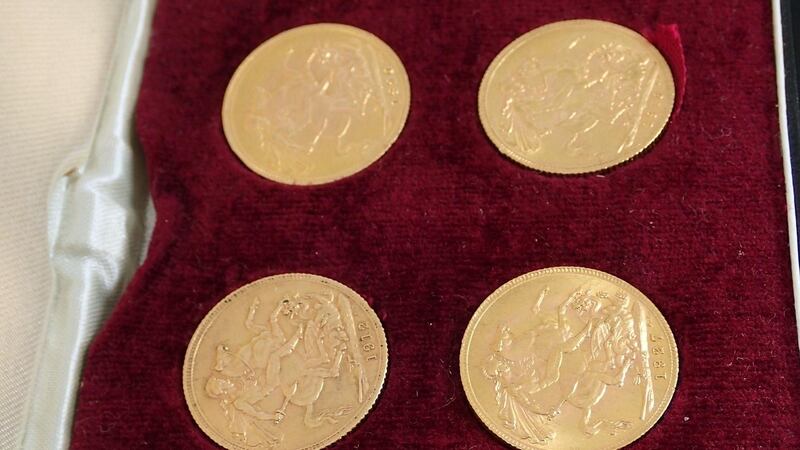 Eight gold sovereigns for sale at Weldon’s.