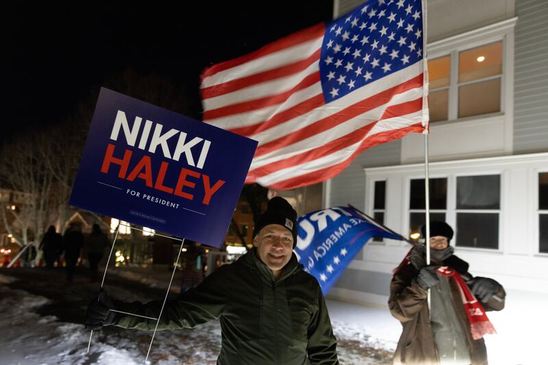 Supporters of  Nikki Haley and Donald Trump in New Hampshire during the contest for the Republican presidential nomination in January. Photograph: Michael Reynolds/EPA 