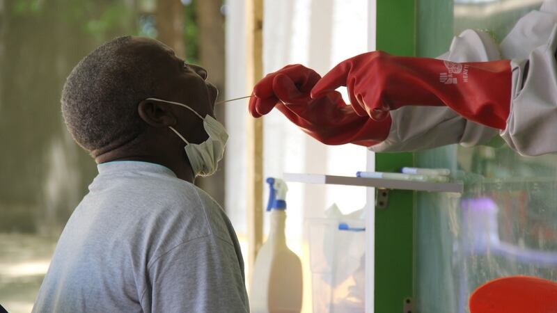 A patient who is suspected of suffering from  coronavirus undergoes testing at the University of Maiduguri Teaching Hospital isolation centre on May 10th in  Nigeria. AFP via Getty Images