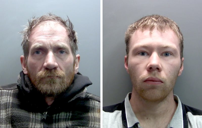 Daniel Graham and Adam Carruthers who have been found guilty at Newcastle Crown Court of criminal damage after the felling of the Sycamore Gap tree. Photograph: Northumbria Police/PA Wire 