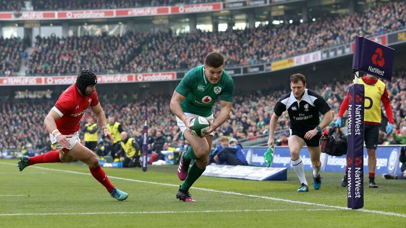 Stockdale  scores his first try. Photograph: Brian Lawless/PA Wire