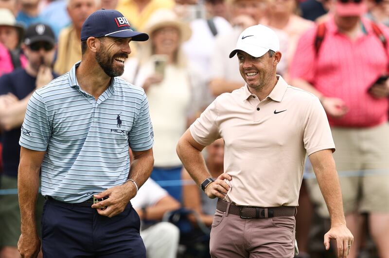 Billy Horschel and Rory McIlroy on the 9th tee at the K Club. Photograph: Ben Brady/Inpho