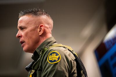 Customs and Border Patrol Commander at Large Gregory Bovino speaks during a news conference on Monday. Photograph: by Brandon Bell/Getty
