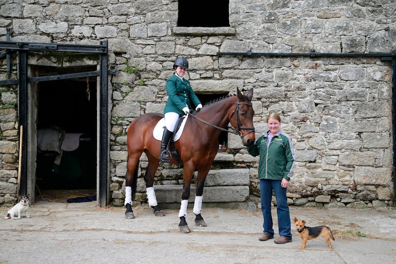 Para-equestrian Kate Kerr-Horan, with her mount Arlande and her mother, trainer Pam Kerr, at Broomfield Equestrian Centre, Knockananna Road, Co Wicklow, in 2017. Photograph: Nick Bradshaw/The Irish Times
