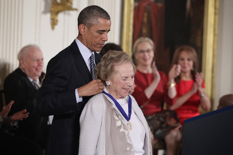 Former US president Barack Obama presents the Presidential Medal of Freedom to Ethel Kennedy at the White House in November 2014. Photograph: Alex Wong/Getty Images