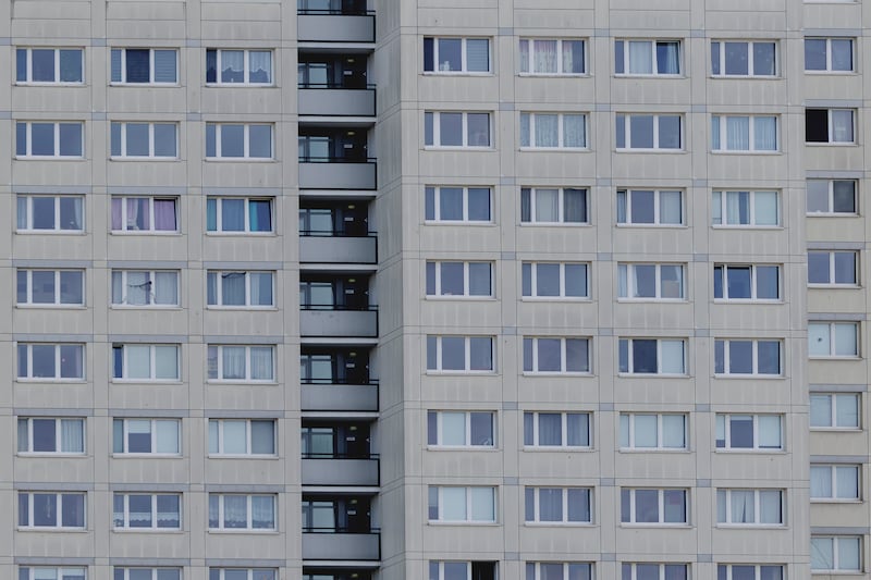 The facade of a high-rise apartment building in the Marzahn district of Berlin. Photograph: Florian Gaertner/Photothek via Getty Images
