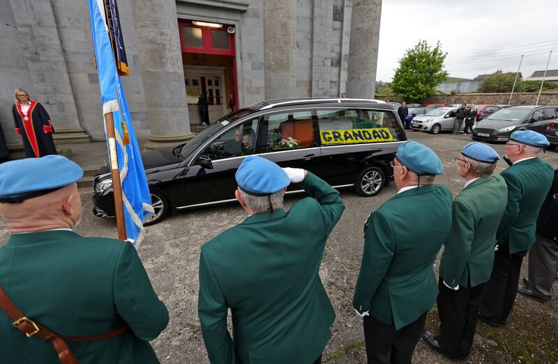 Former Defence Forces colleagues form a guard of honour before Michael O'Brien's requiem Mass on Thursday at St. Mary's Church, Irishtown, Clonmel, Co Tipperary. Photograph: Colin Keegan/Collins Dublin.