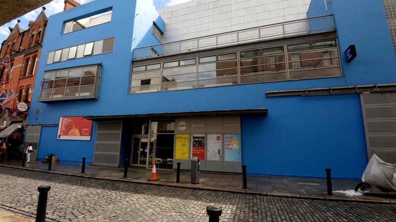 The Project Arts Centre on East Essex Street in Temple Bar on Monday afternoon – minus one mural. Photograph: Cyril Byrne