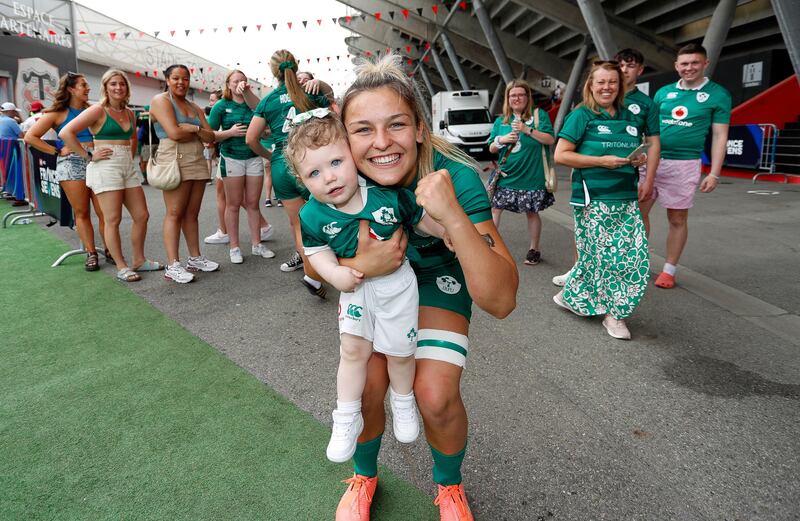 Ireland’s Erin King with a young supporter after the game. Photograph: Martin Seras Lima/Inpho
