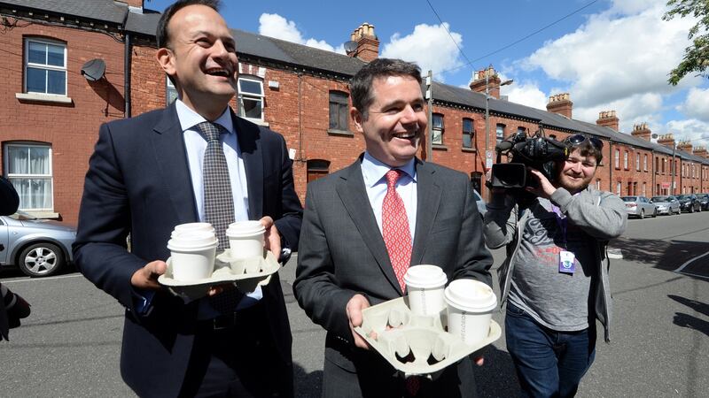 Leo Varadkar’s victory: the new Fine Gael leader campaigns in Dublin with Minister for Public Expenditure Paschal Donohoe. Photograph: Cyril Byrne